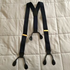 Blue men’s suspenders with gold hardware